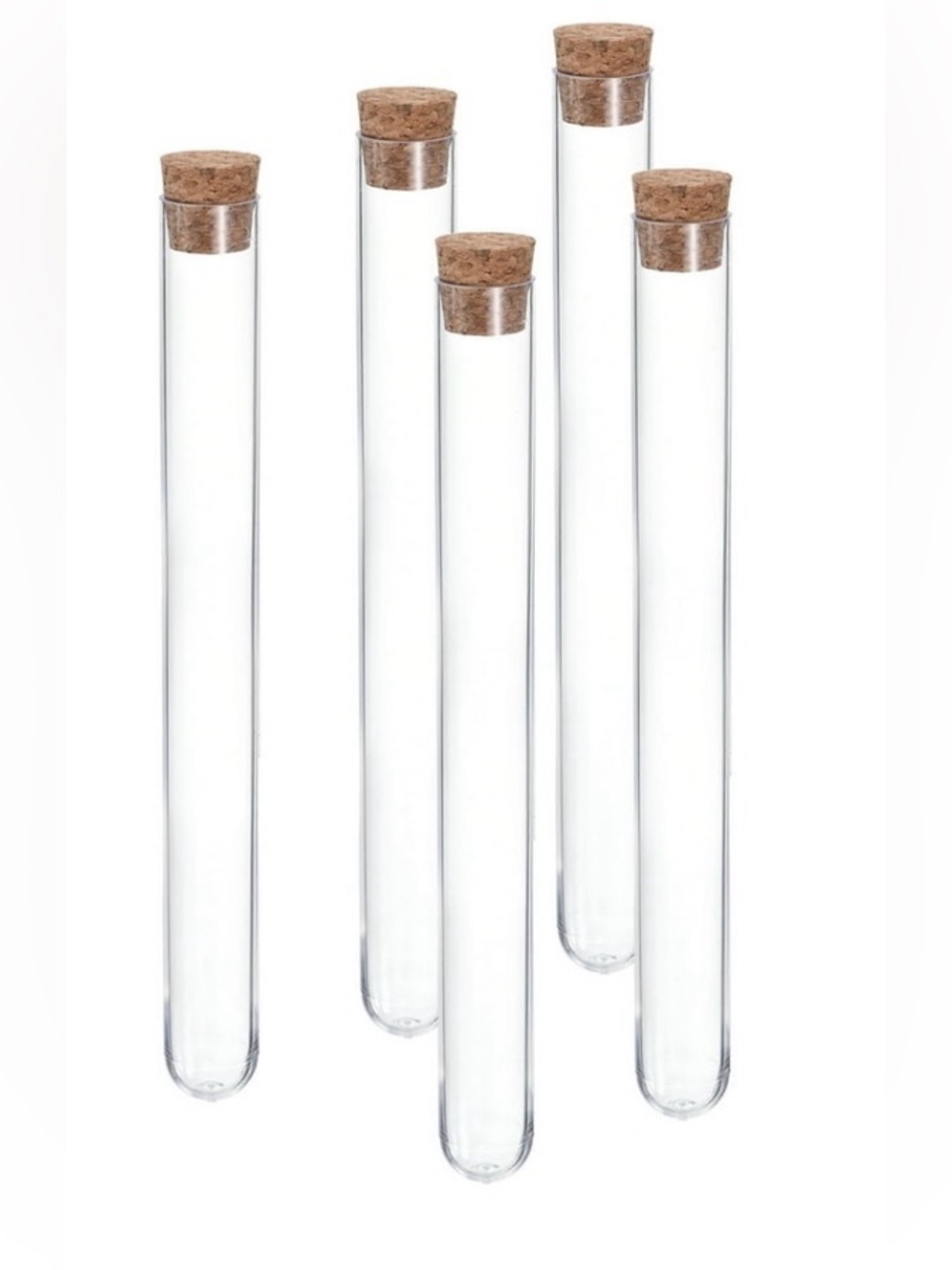 5 Clear Plastic Test Tubes w/ Cork Stoppers 6” Craft Display Propagation Vases